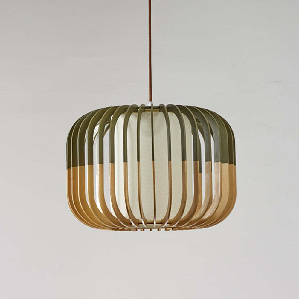 Muto Modern Birdcage Wood Pendant Light - Neutral Decor
