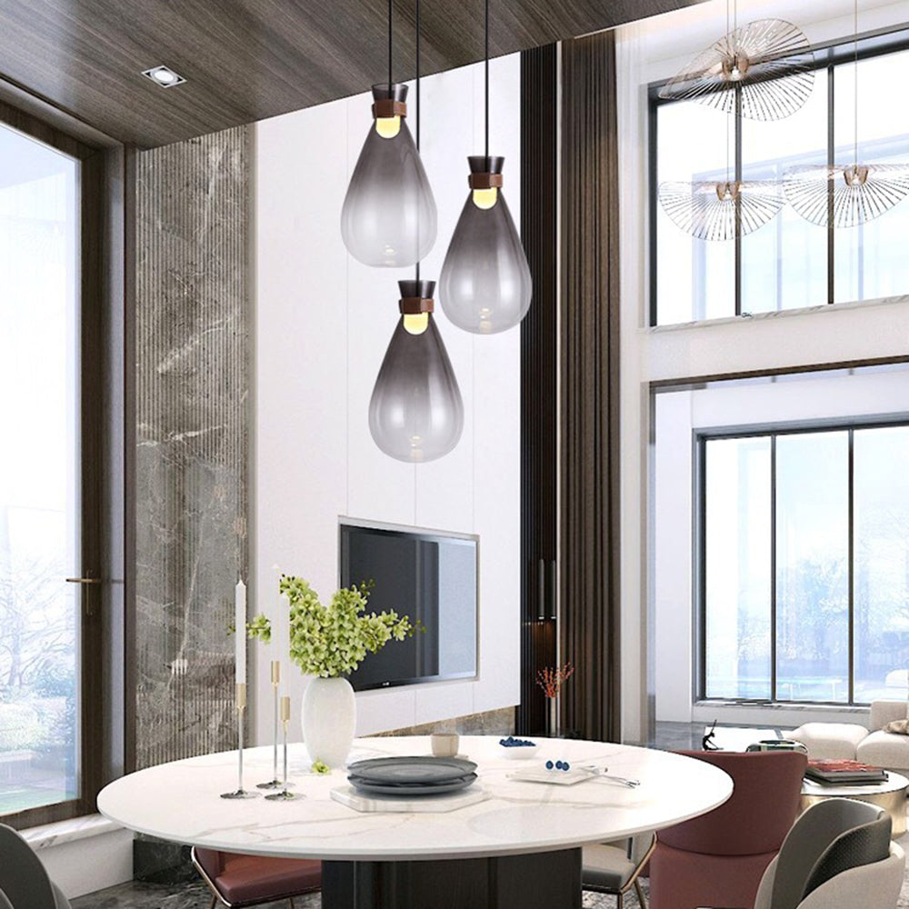 Valentina Minimalist Teardrop Shaped Glass Pendant Light, Smoke Gray/White - Neutral Decor