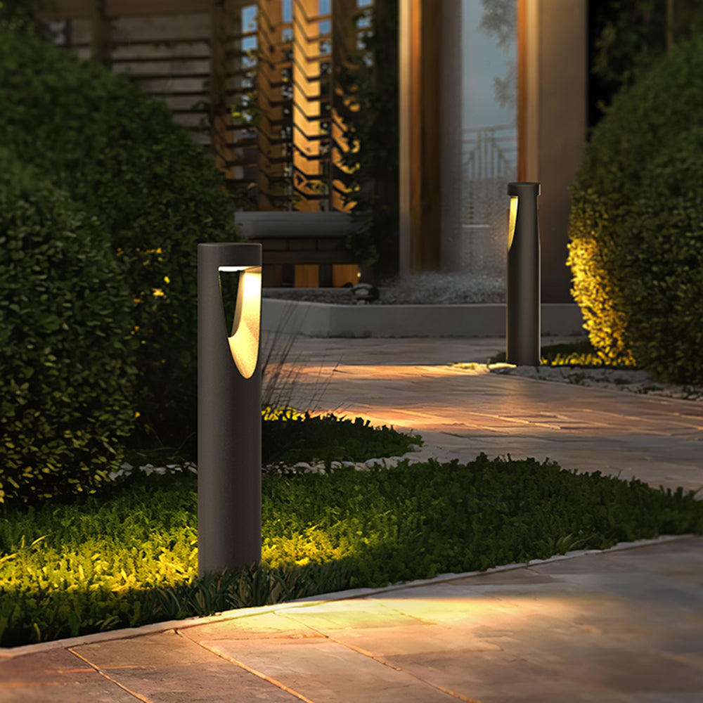 Ray Contemporary Metal Cylindrical Hollow Outdoor Path Light, Black - Neutral Decor