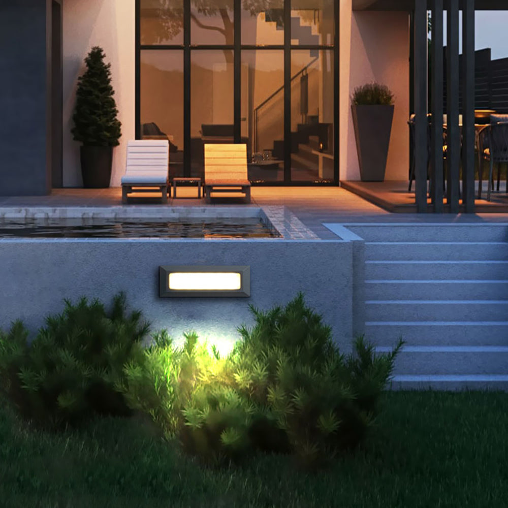 Ray Modern Metal Rectangular Outdoor Deck/Step Light, Black - Neutral Decor