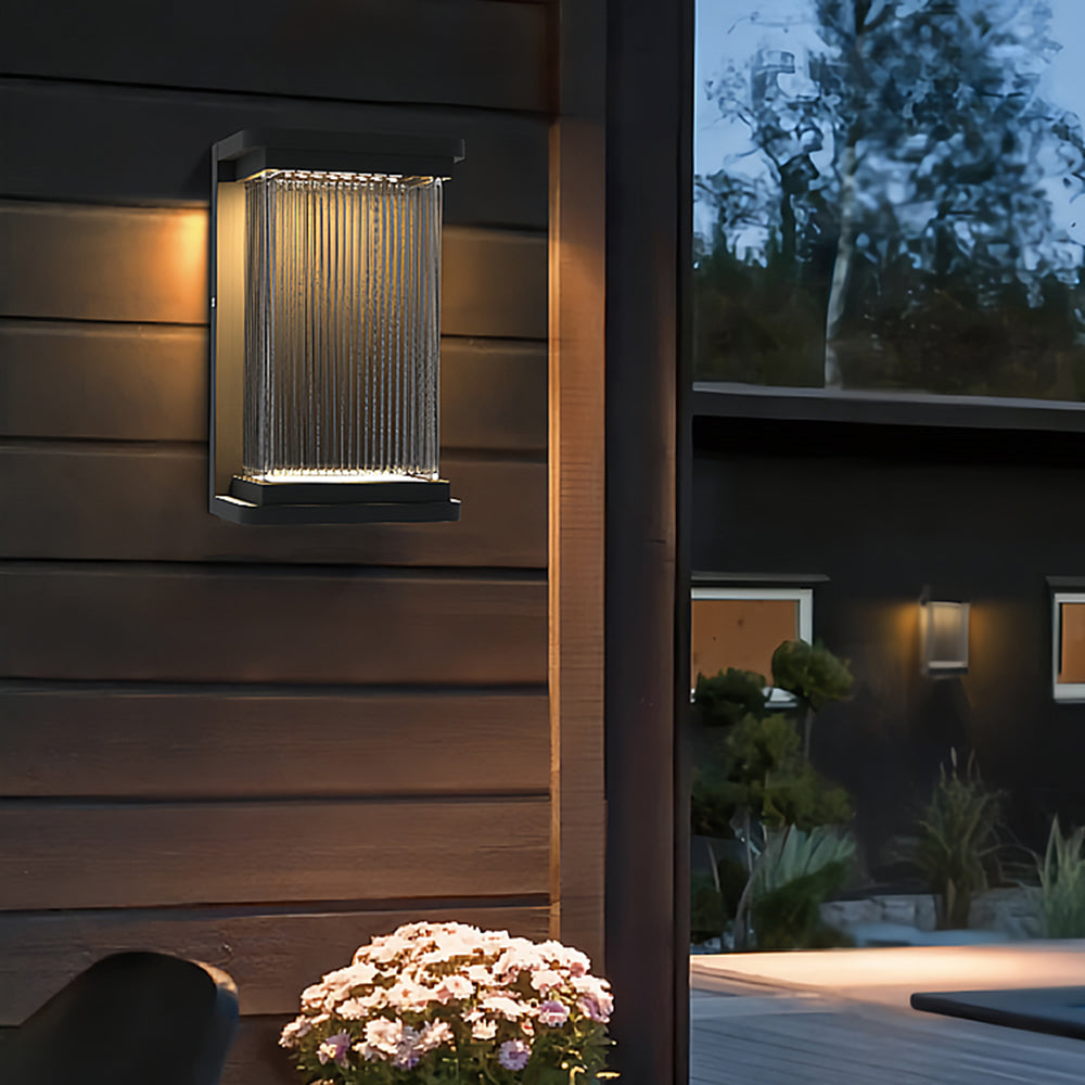Ray Minimalist Rectangular Glass Outdoor Wall Lamp, Black - Neutral Decor