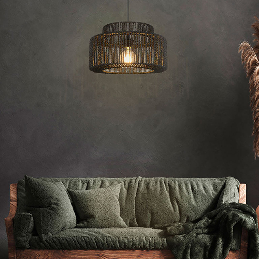 Muto Farmhouse Retro Rustic Drum Hanging Pendant Light, Black - Neutral Decor