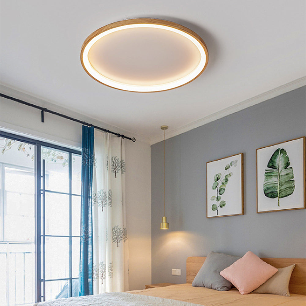 Muto Wood Inner Halo Flush Mount Ceiling Light - Neutral Decor