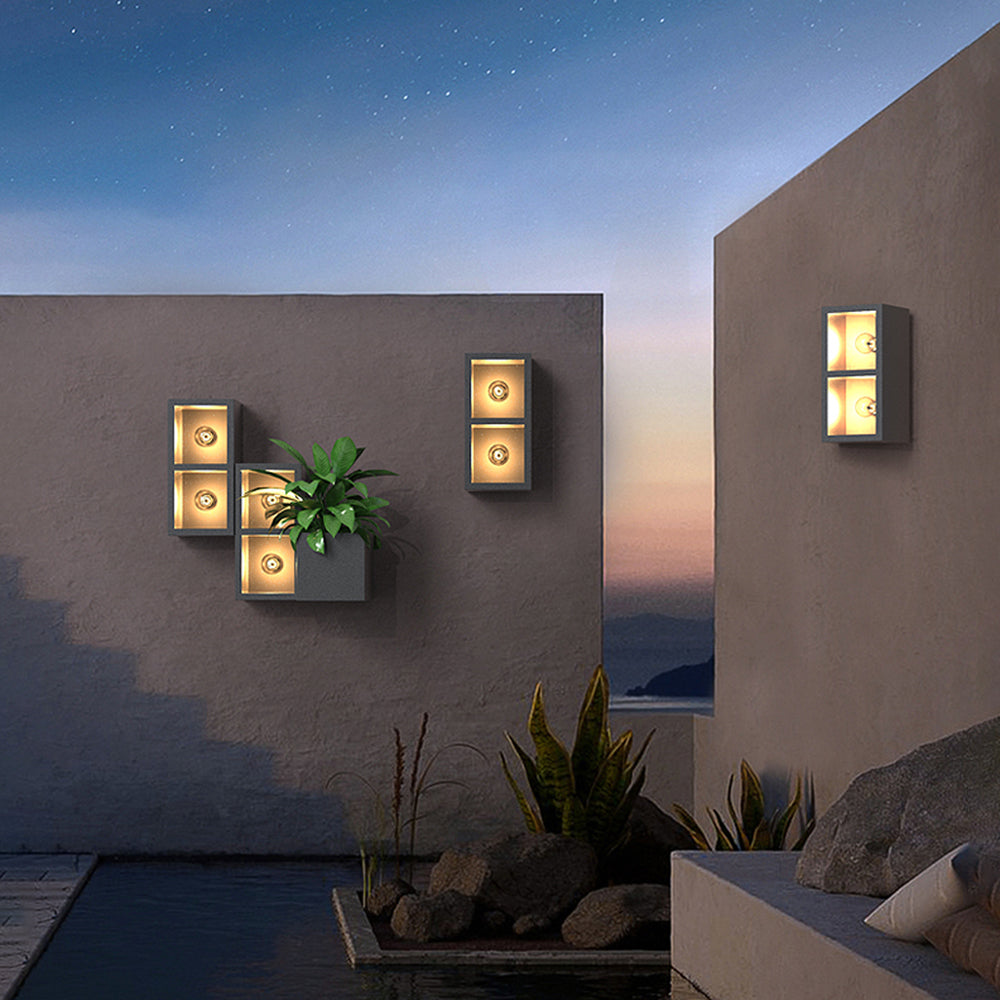 Ray Modern Cube Square Metal/Glass Outdoor Wall Lamp, Black - Neutral Decor