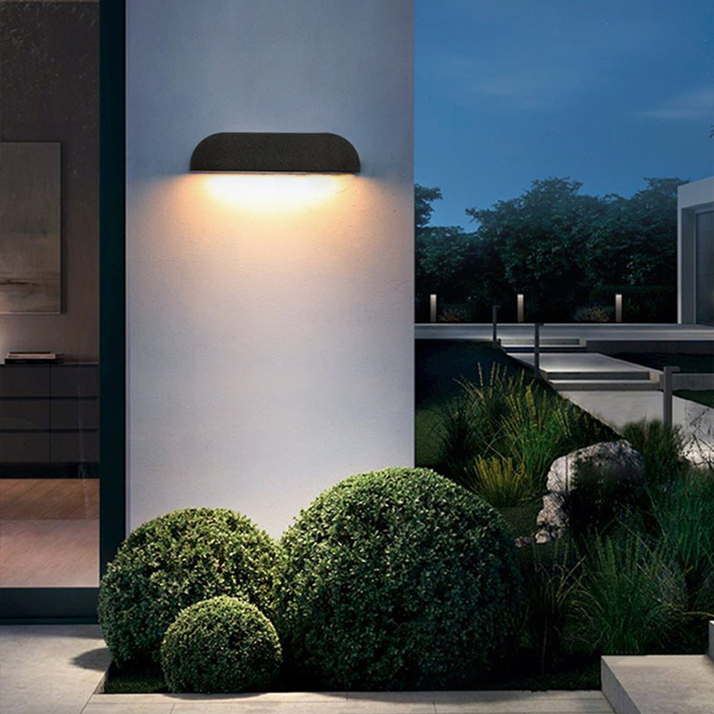 Ray Modern Minimalist Semi-elliptical Metal/Stone Outdoor Wall Lamp, Black/White - Neutral Decor