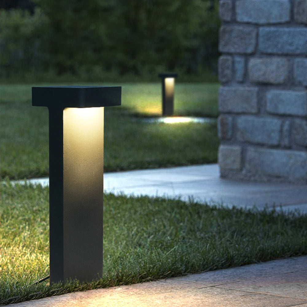 Ray Modern Metal T-Shaped Solar Outdoor Path Light, Black - Neutral Decor