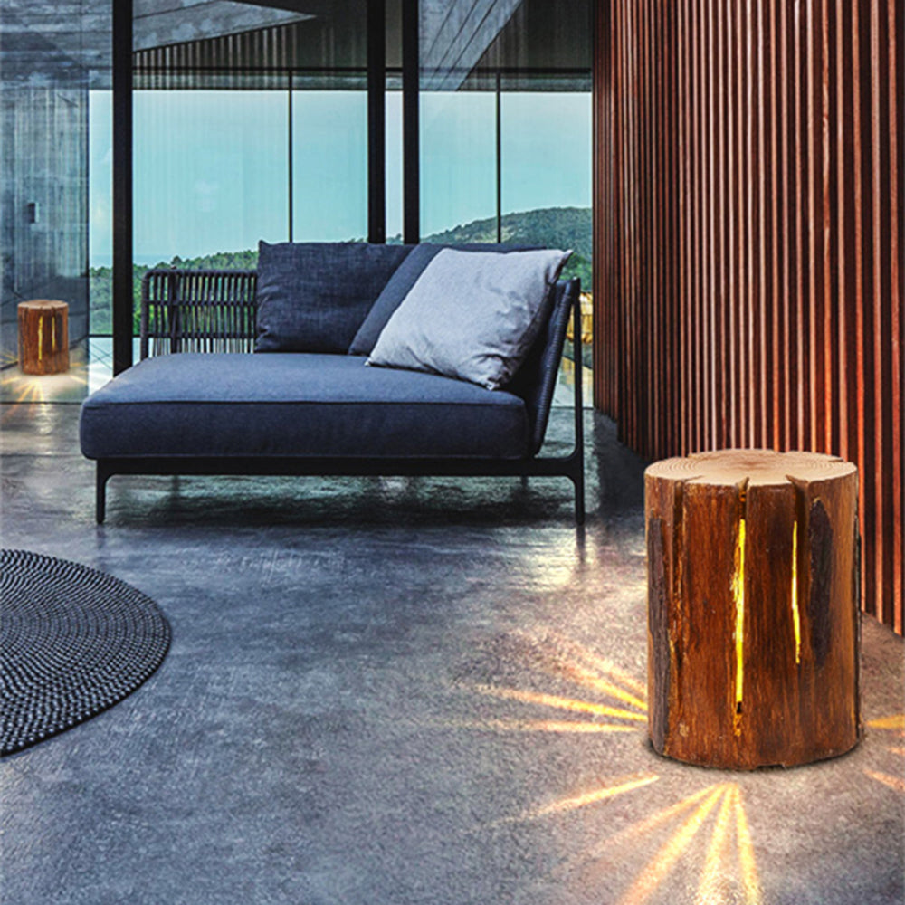 Ray Natural Column Wood Outdoor Floor Lamp Table - Neutral Decor