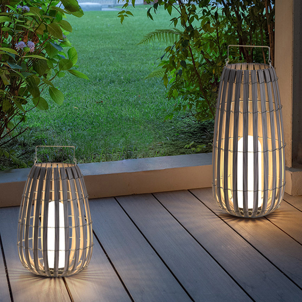 Ray Retro Lantern Solar/Rechargeable Outdoor Floor Lamp, Brown - Neutral Decor