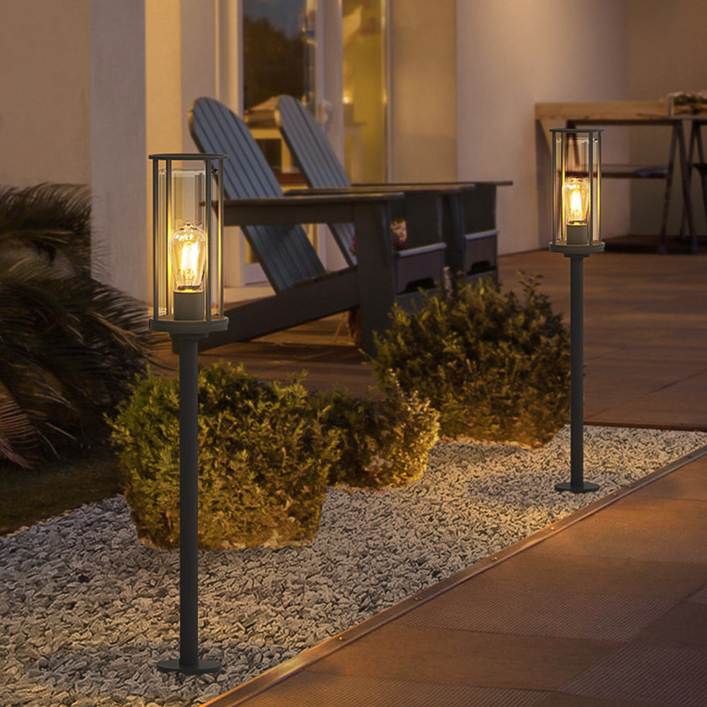Ray Metal Cylindrical Lantern Shaped Solar Outdoor Path Light, Black - Neutral Decor