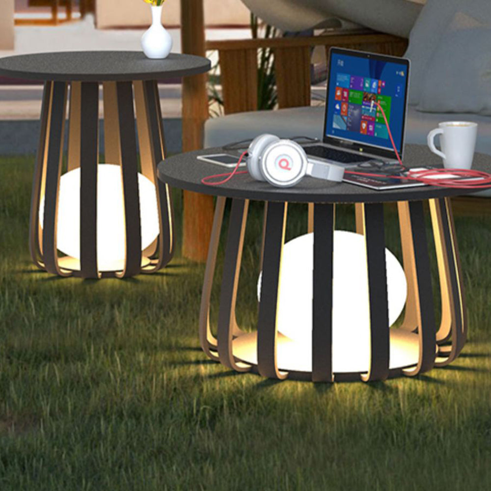 Ray Table Metal Outdoor Solar Floor Lamp, Hardwired/Solar, Black - Neutral Decor