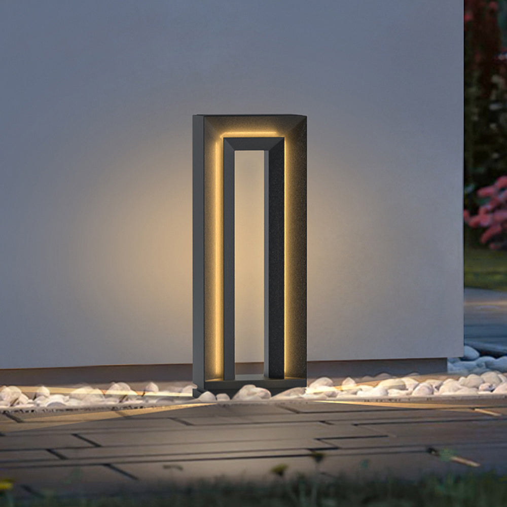 Ray Modern Metal Hollow Rectangular Solar Outdoor Path Light, Black - Neutral Decor