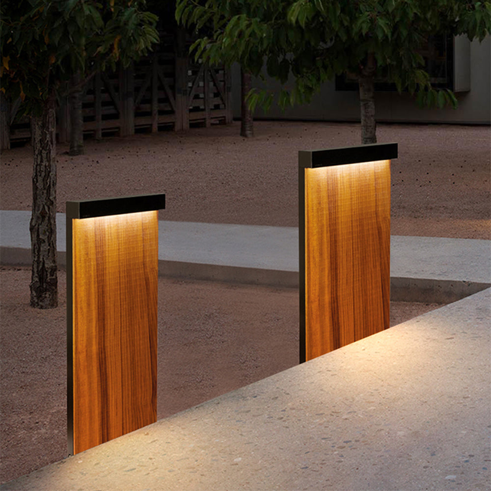 Ray Modern Metal Rectangular Outdoor Path Light, Wood - Neutral Decor