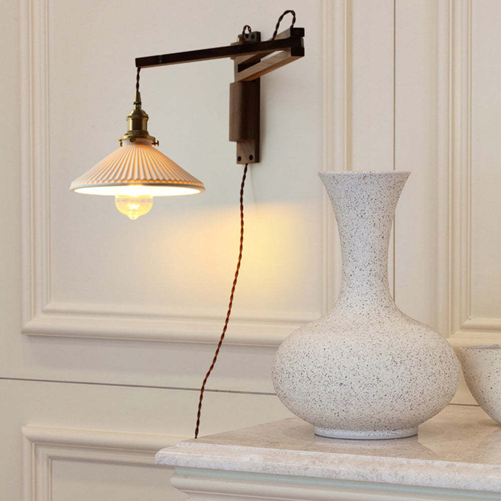 Muto Vintage Dome Ceramic/Wood Wall Lamp, Walnut/Wood/Clear - Neutral Decor