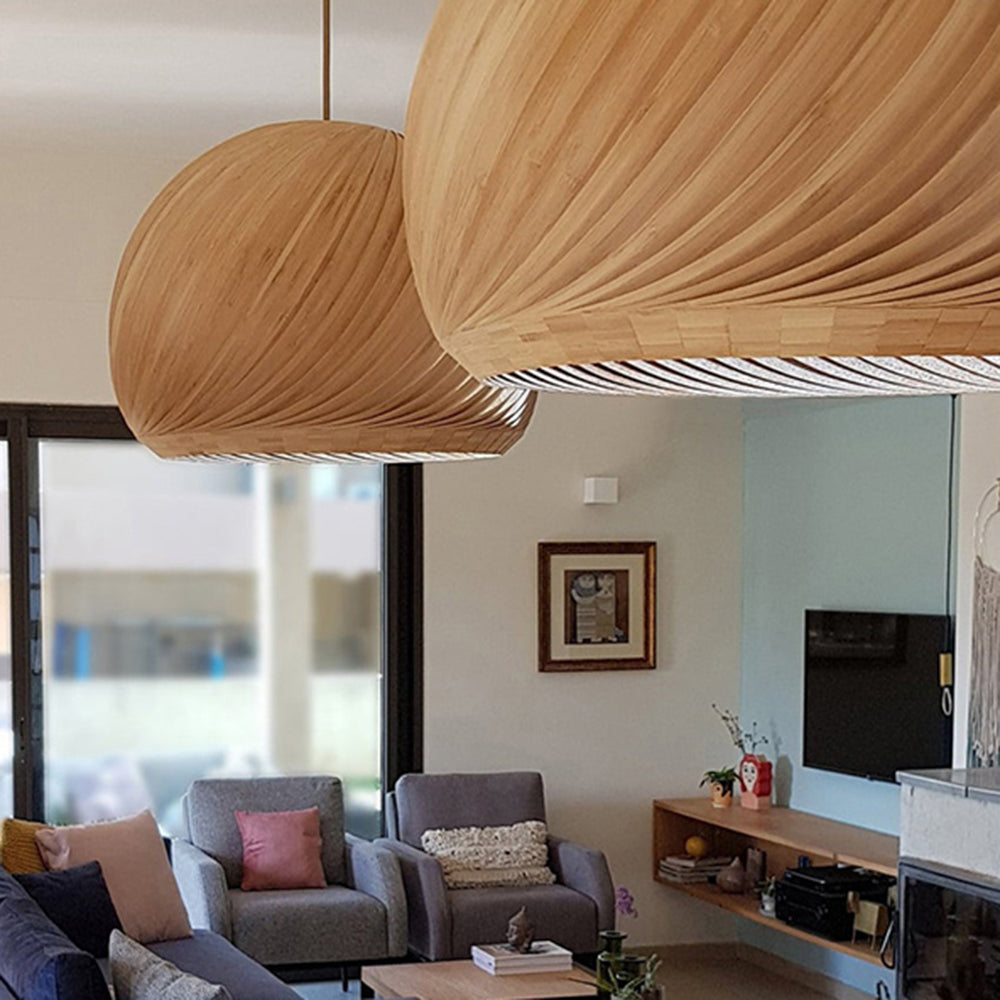 Muto Farmhouse Semi Metal Pendant Light, Brown/Wood - Neutral Decor