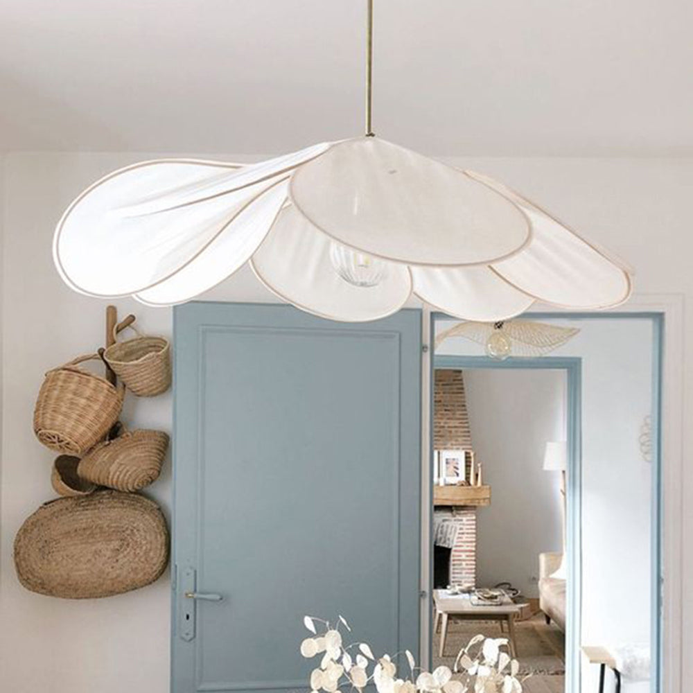 Ritta Pendant Light Vintage Rustic Wabi Sabi, Fabric, White/Brown - Neutral Decor