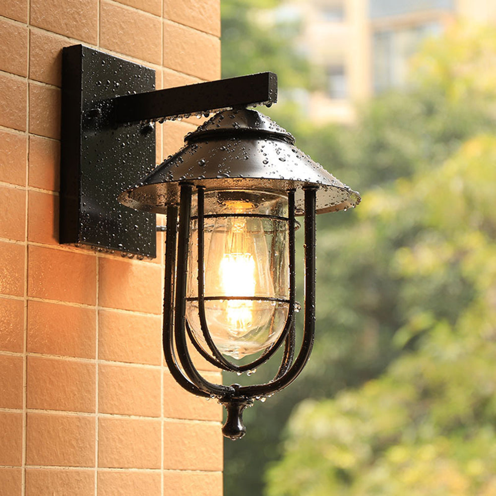 Ray Vintage Lantern Shaped Metal Outdoor Wall Lamp, Black - Neutral Decor