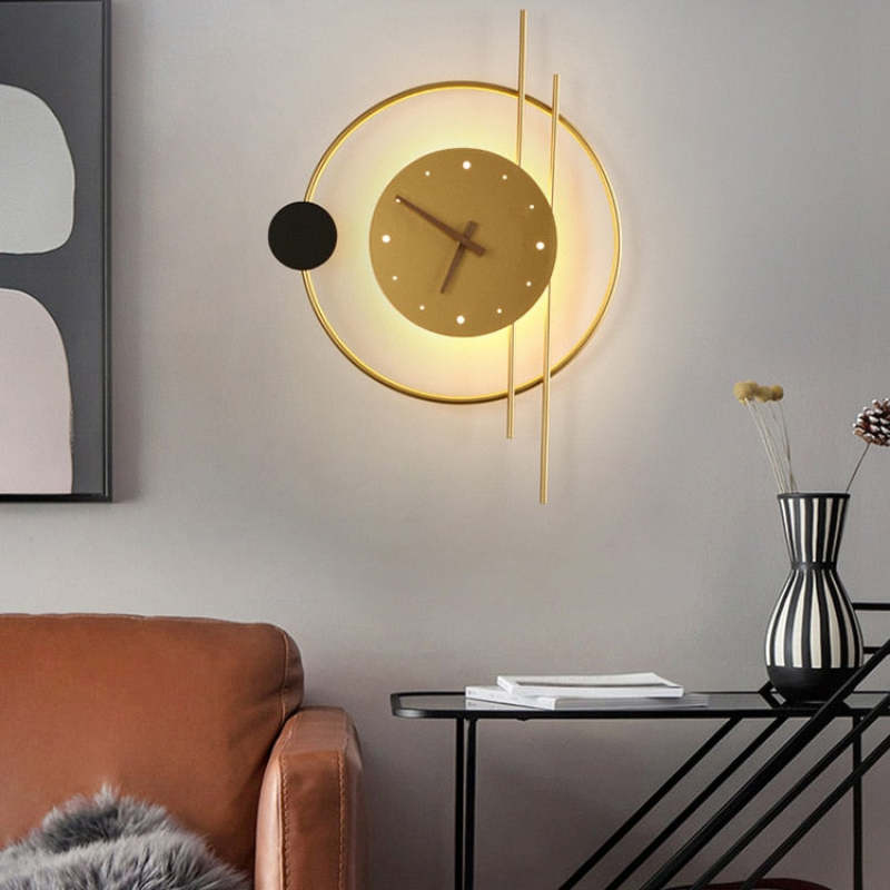 Arisha Wall Lamp Clock, Black & Gold - Neutral Decor