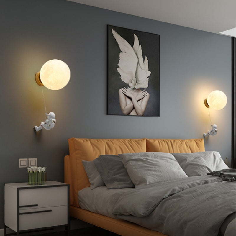 Aria Modern Moon LED Indoor Wall Lamp White Resin Kid's Room - Neutral Decor