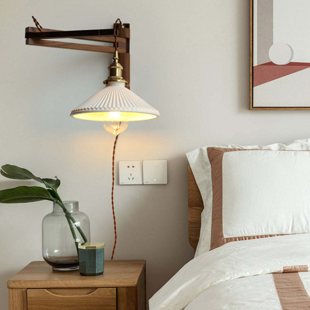 Muto Vintage Dome Ceramic/Wood Wall Lamp, Walnut/Wood/Clear - Neutral Decor