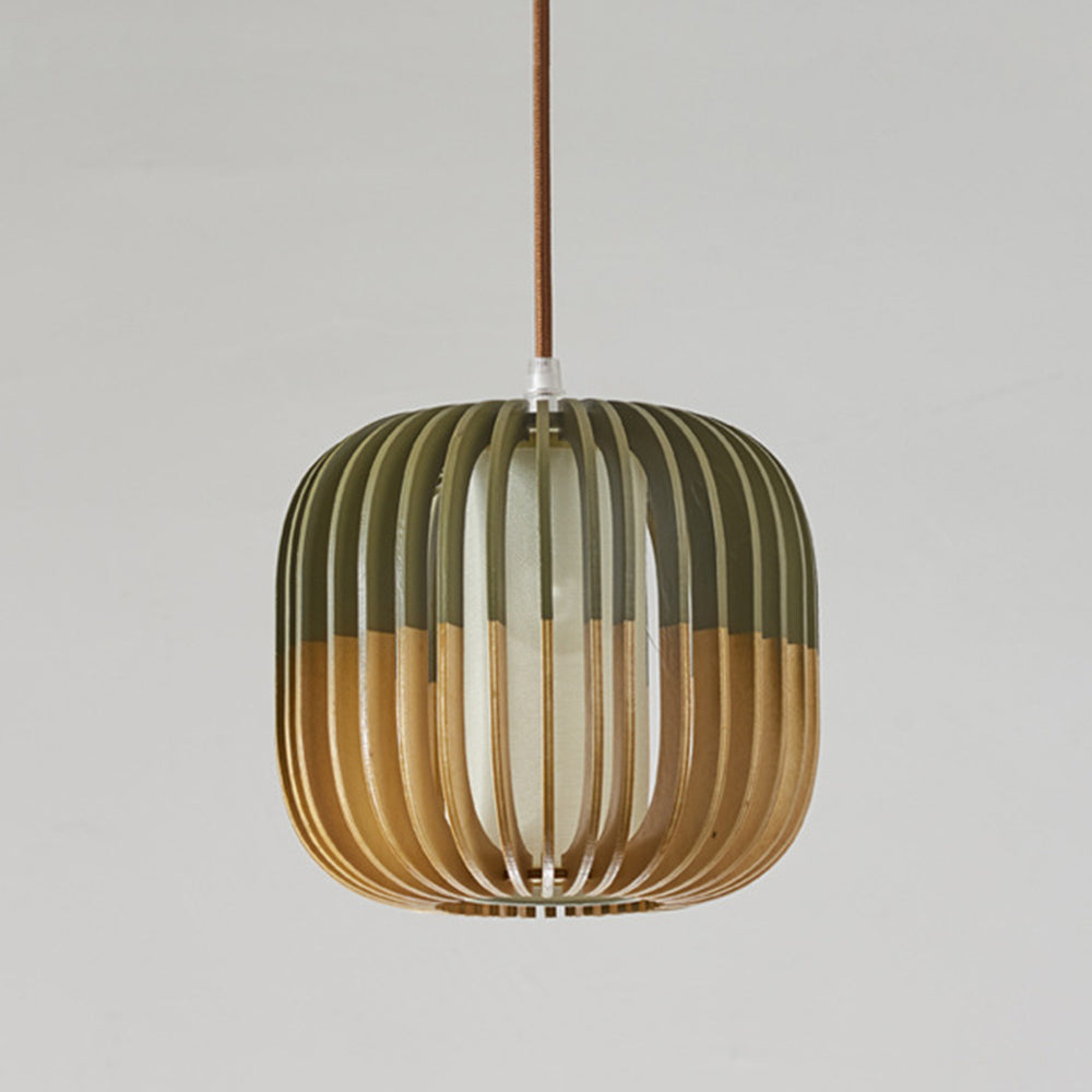 Muto Modern Birdcage Wood Pendant Light - Neutral Decor