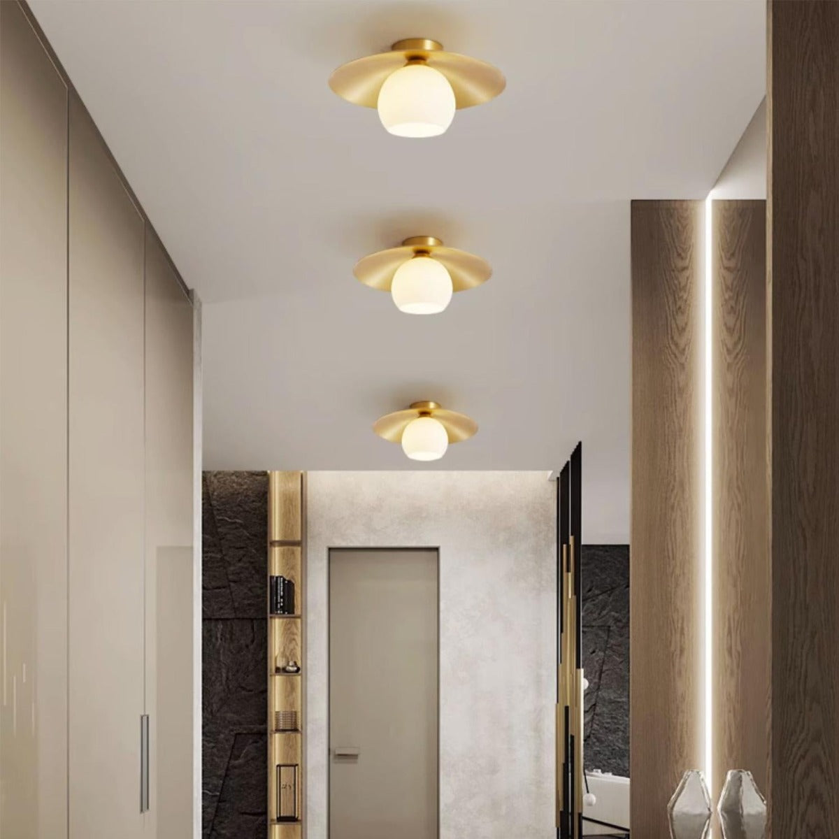 Arisha Nordic Retro LED Flush Mount Ceiling Light Metal Glass Corridor - Neutral Decor