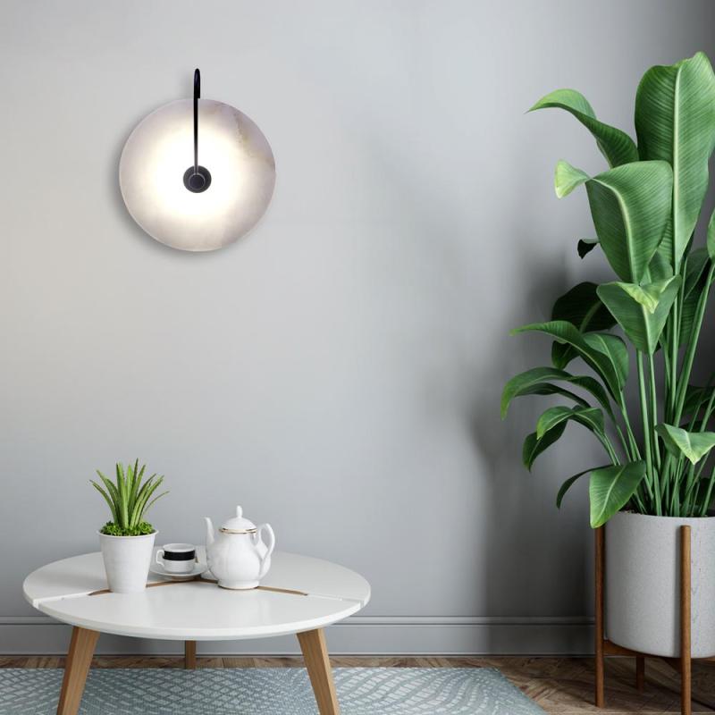 Arisha Round Bedside Wall Light, Artificial Marble, Gold & Black - Neutral Decor