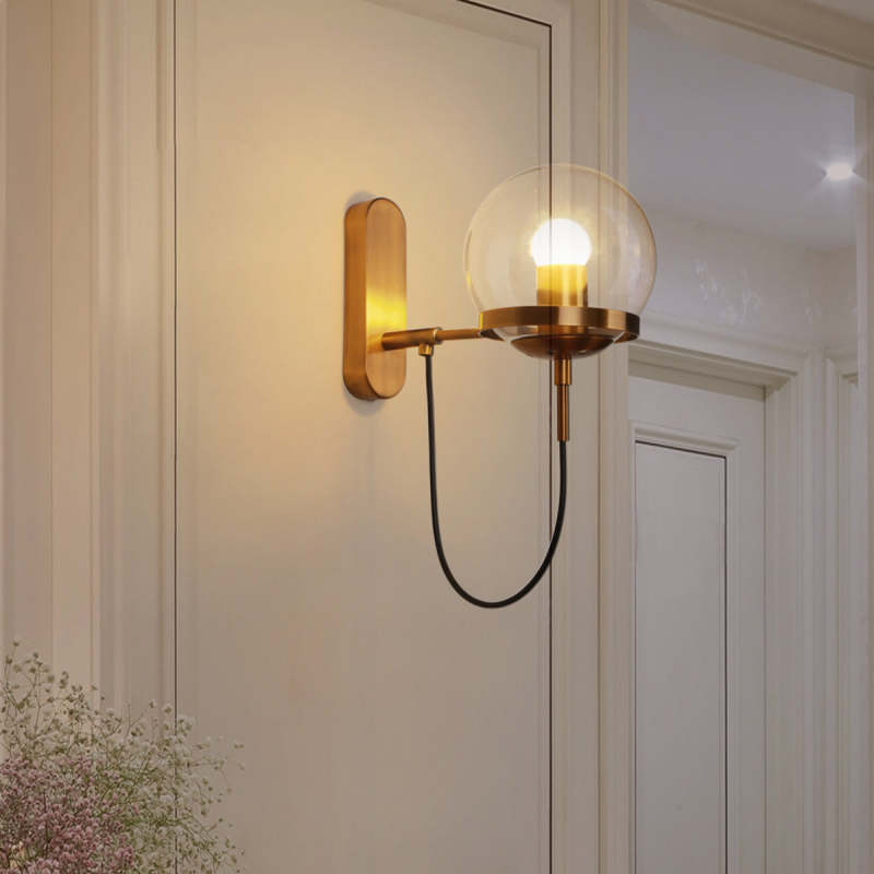 Silva Rustic Retro Glass Globe Wall Lamp, Black/Bronze - Neutral Decor