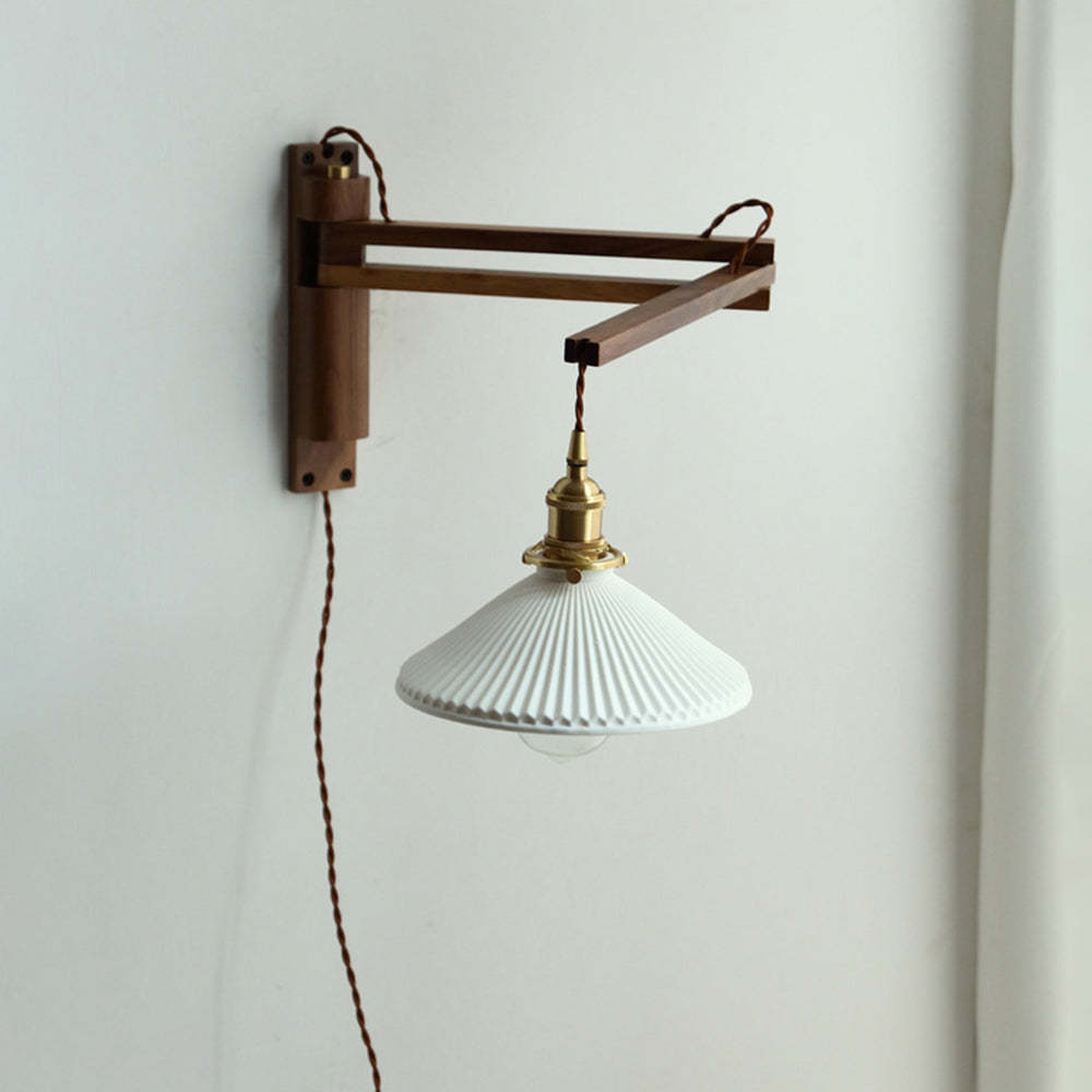 Muto Vintage Dome Ceramic/Wood Wall Lamp, Walnut/Wood/Clear - Neutral Decor