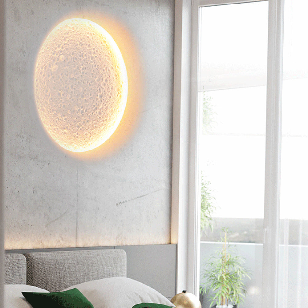 Aria Decorative Moon Metal/Gypsum Wall Lamp, White - Neutral Decor