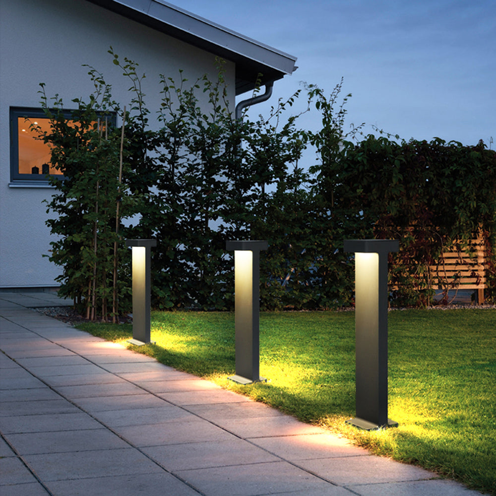 Ray Modern Metal T-Shaped Solar Outdoor Path Light, Black - Neutral Decor
