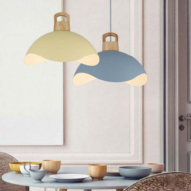 Valentina Colorful Shade Single Pendant Lights, Wood & Metal - Neutral Decor