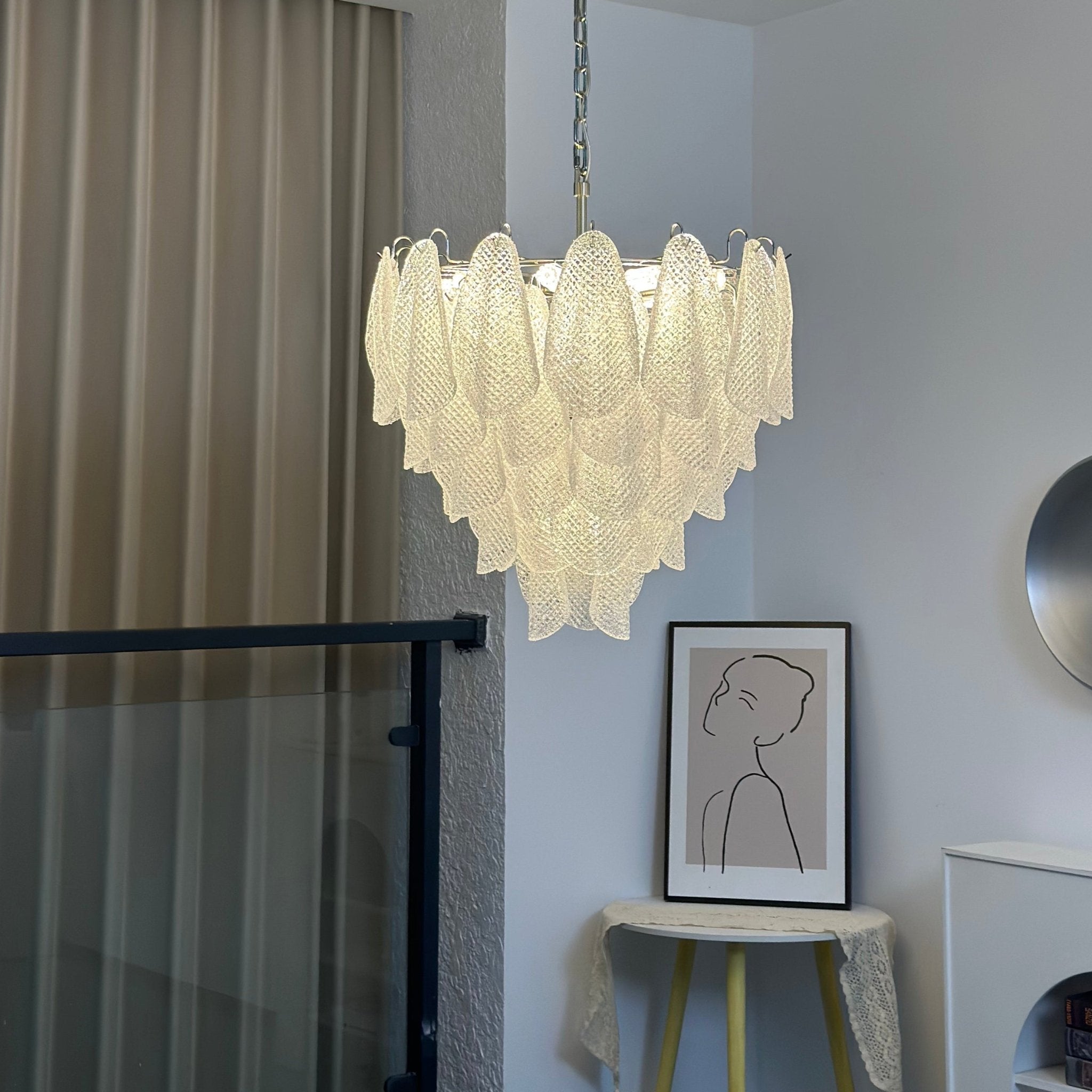 Prelit Glass Teardrop Chandelier-Neutral Decor