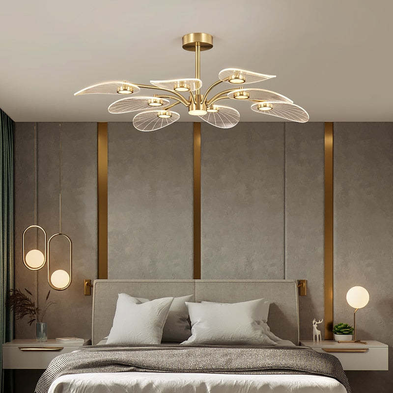 Arisha Art Deco Leaf Metal/Acrylic Chandelier, Gold - Neutral Decor