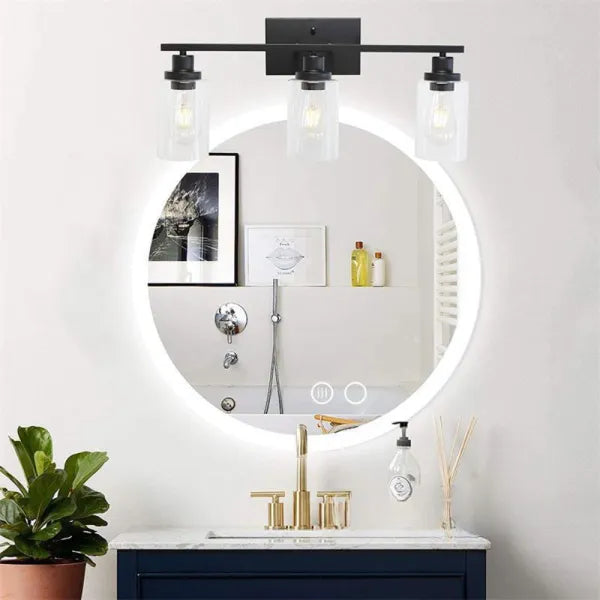 Alessio Industrial Metal/Glass Wall Lamp, Black, Bathroom, Vanity - Neutral Decor