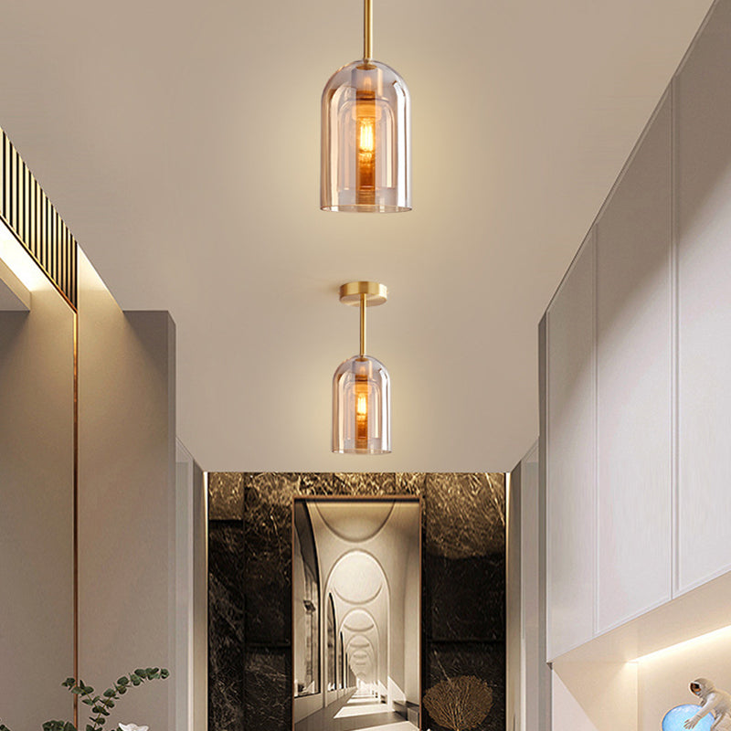 Valentina Modern Cylinder Semi-Flush Mount Clear Glass Ceiling Light, Cognac/Grey - Neutral Decor