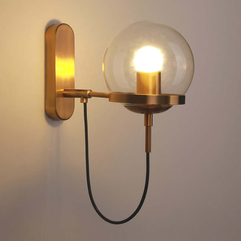 Silva Rustic Retro Glass Globe Wall Lamp, Black/Bronze - Neutral Decor