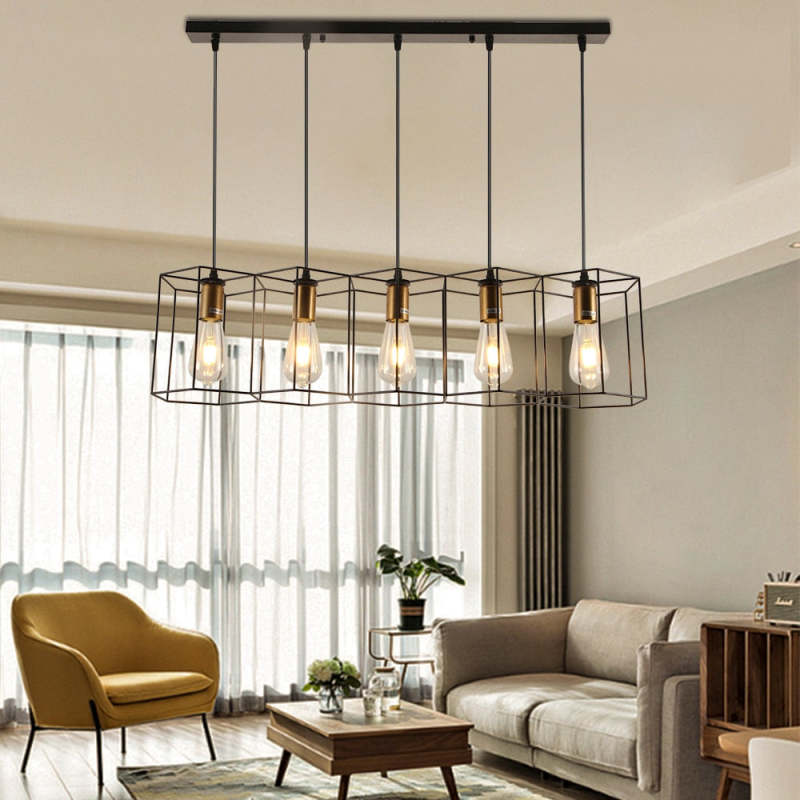 Arisha Rustic Farmhouse Geometry 3/5 Light Pendant Light, Black - Neutral Decor