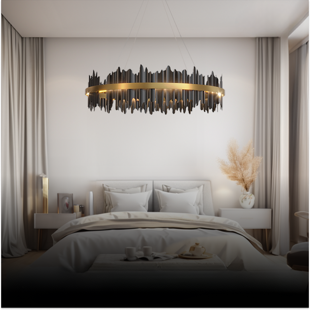 Kristy Industrial Chandelier Cylindrical Metal Black Gold Living Room - Neutral Decor