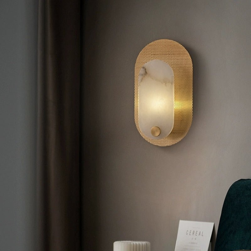 Perforated Oval Alabaster Wall Sconce-Neutral Decor