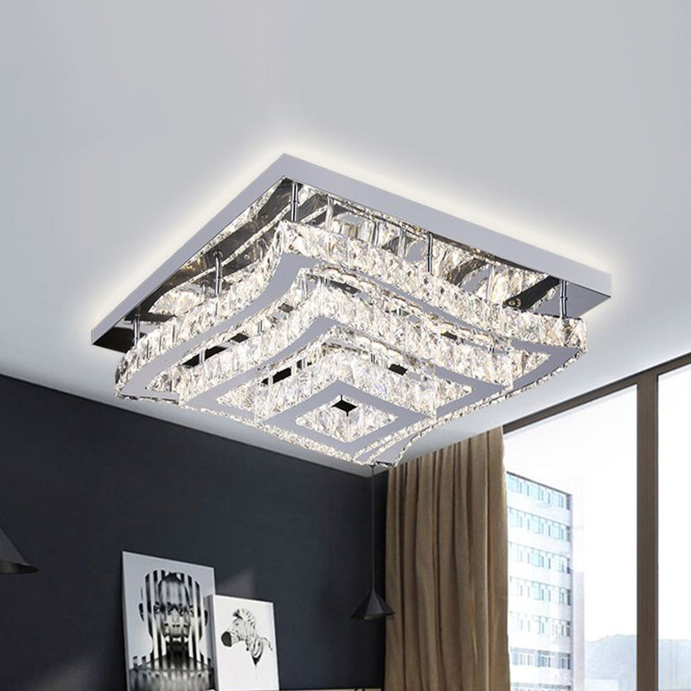 Kristy Luxury Square Metal/Glass Flush Mount Ceiling Light, Living Room - Neutral Decor