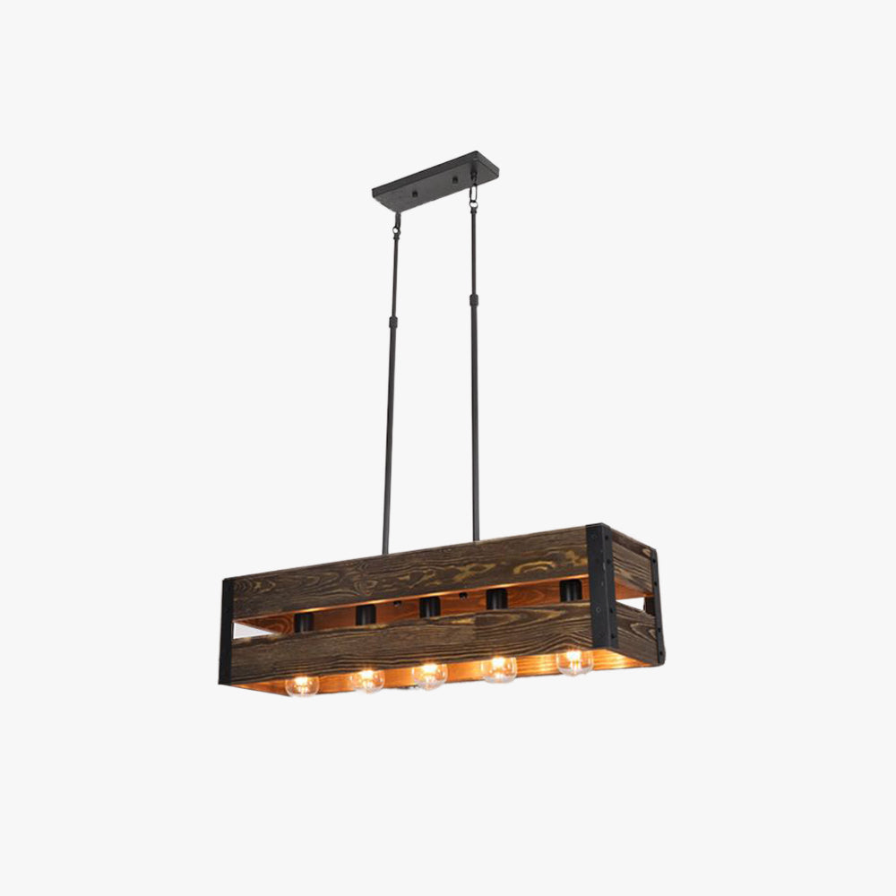 Silva Retro Rectangular Metal & Wood Pendant Light, 5 Heads, 2 Style - Neutral Decor