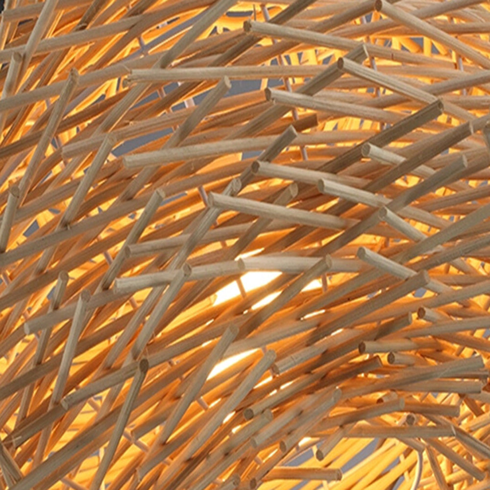 Muto Wooden Bird Nest Rattan Pendant Light, Brown/Wood - Neutral Decor