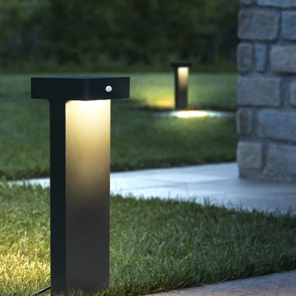 Ray Modern Metal T-Shaped Solar Outdoor Path Light, Black - Neutral Decor