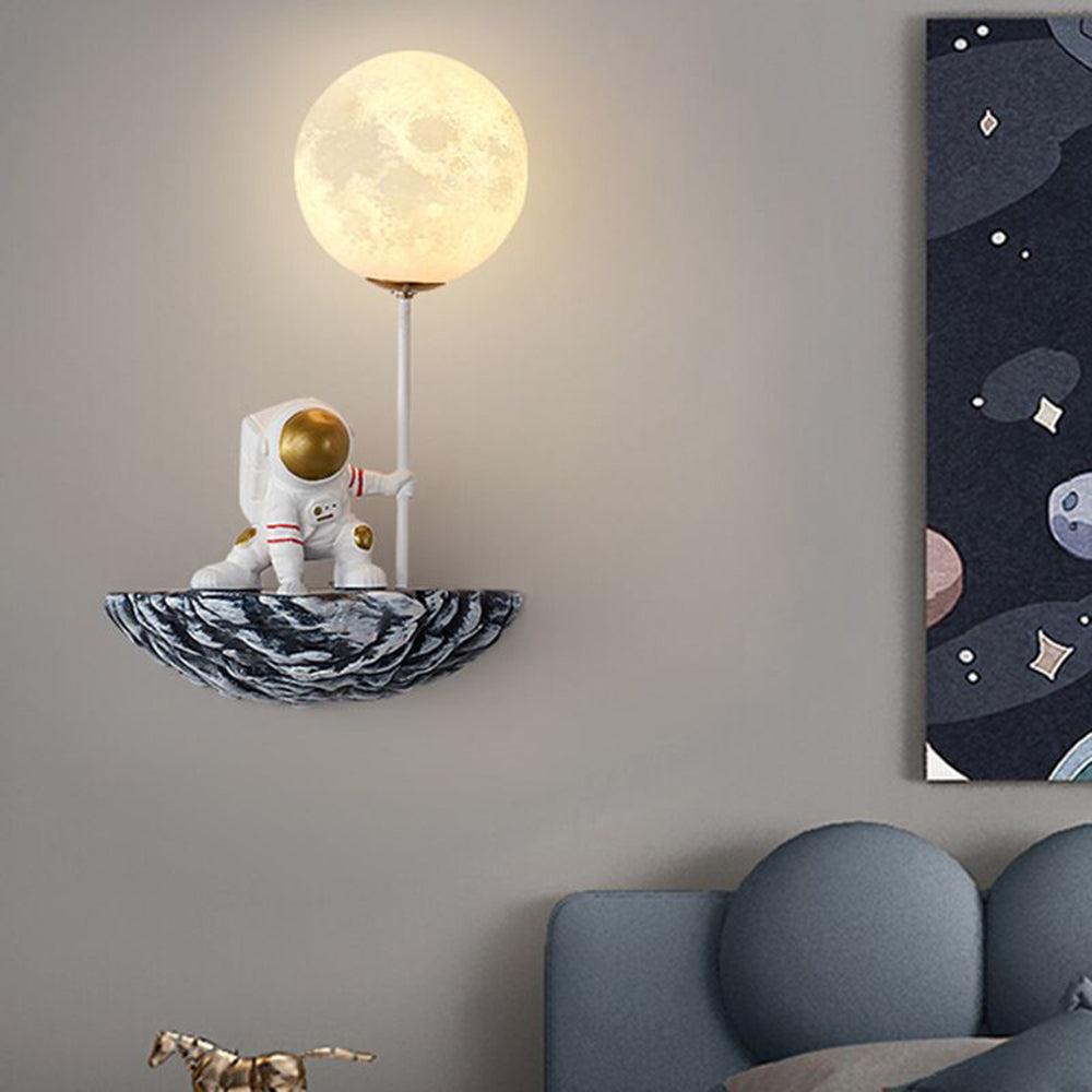Aria Decorative Astronaut Glass/Acrylic Wall Lamp, White/Blue-White - Neutral Decor