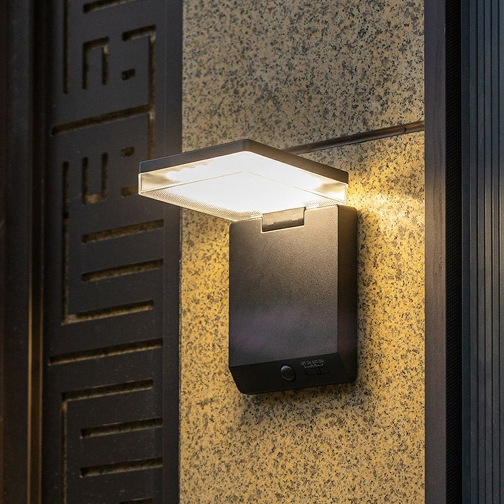 Ray Modern Minimalist Right-Angle Acrylic Sensor Solar Waterproof Outdoor Wall Lamp, Black - Neutral Decor