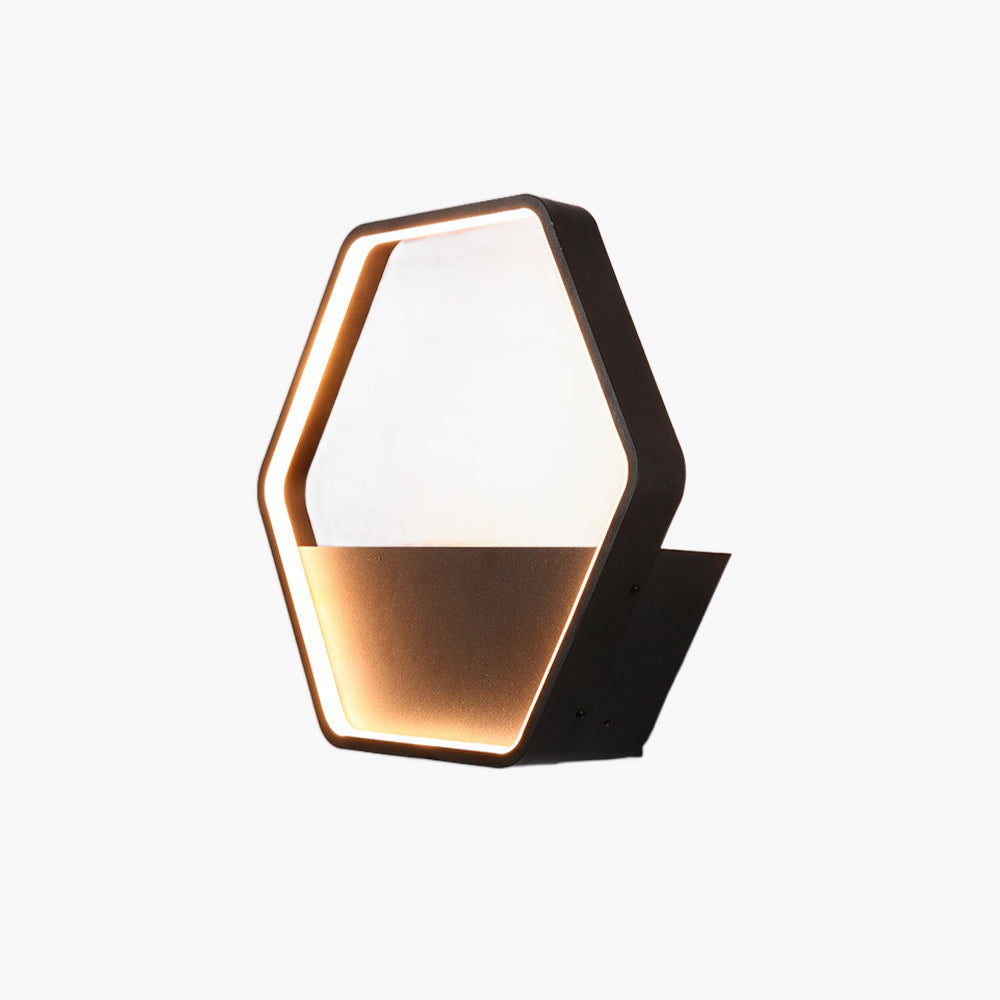 Ray Minimalist Hexagonal Ring With Shelf Metal Outdoor Wall Lamp, Black - Neutral Decor
