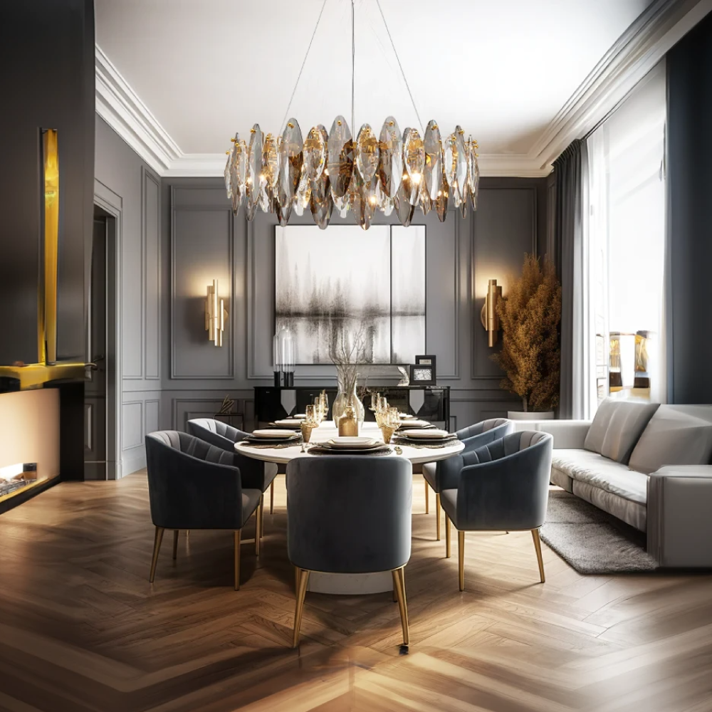 Kristy Crystal Chandelier LED Elliptical Glass/Metal Gold Living Room - Neutral Decor
