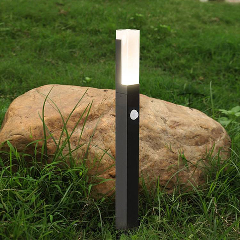 Ray Modern Metal Rectangular Outdoor Path Light With Sensor, Black - Neutral Decor