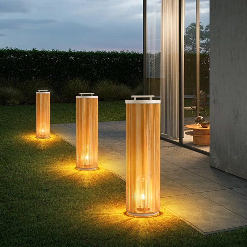 Ray Retro Metal/Rattan Floor Lamp, Hardwired/Solar/LED, Outdoor - Neutral Decor