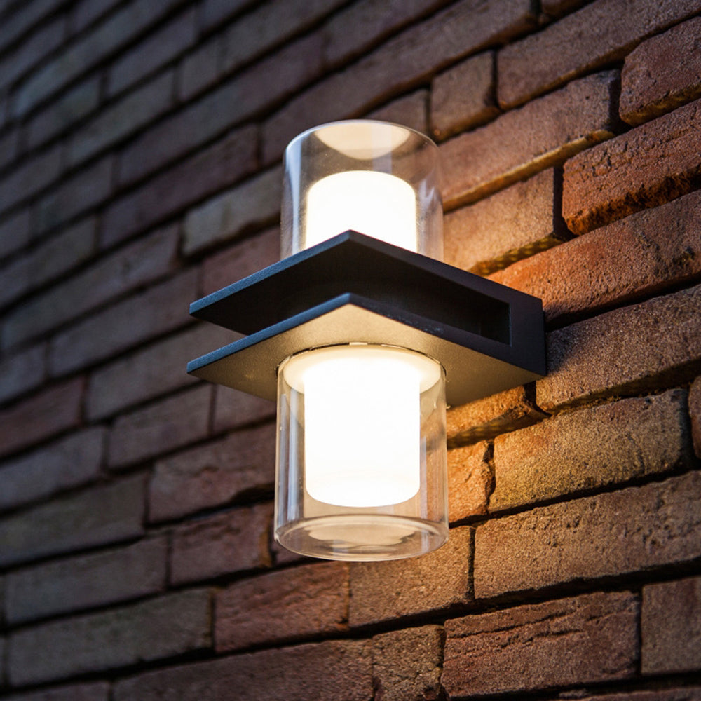 Ray Modern Cylindrical Metal Outdoor Wall Lamp With 2 Heads, Black - Neutral Decor